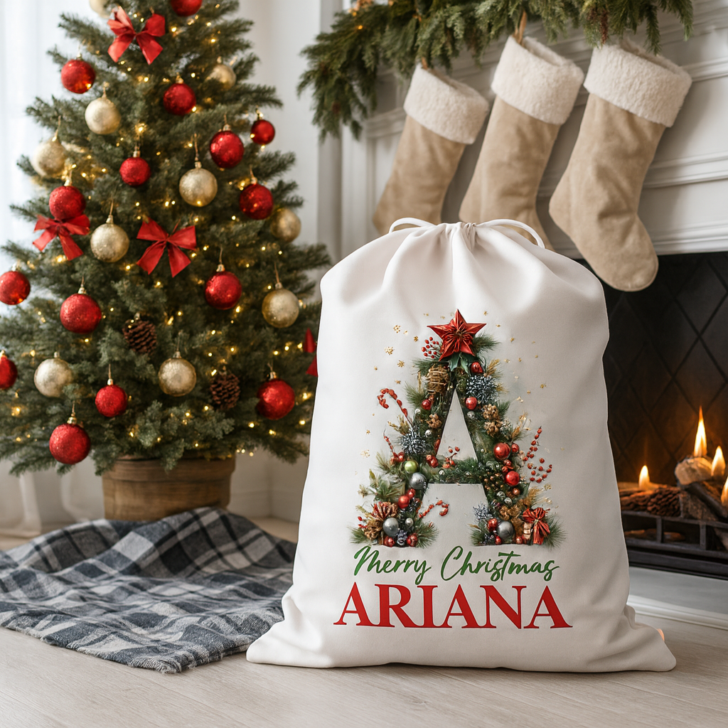 Personalised Merry Christmas Initial & Name Gift Sack