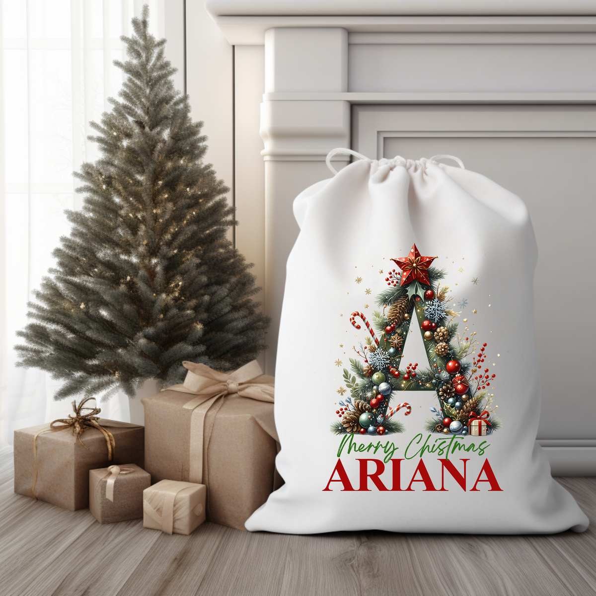 Personalised Merry Christmas Initial & Name Gift Sack