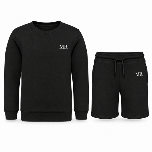 Premium Personalised Embroidered Kids Black Shorts Set