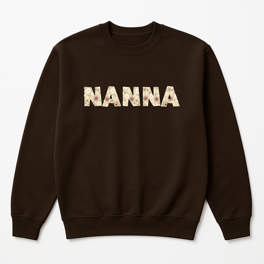 Personalised Floral Nanna Sweatshirt with Name Sleeve Brown