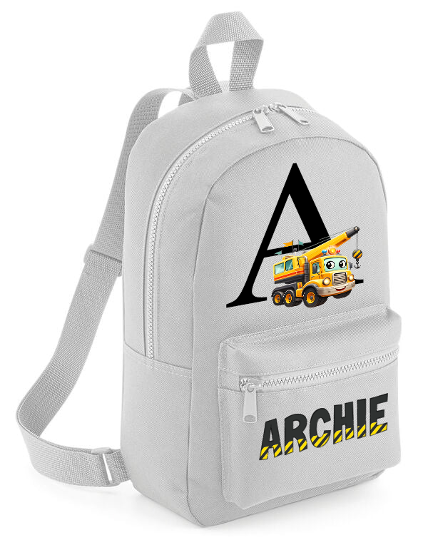 Personalised Construction Name and Initial Mini Backpack