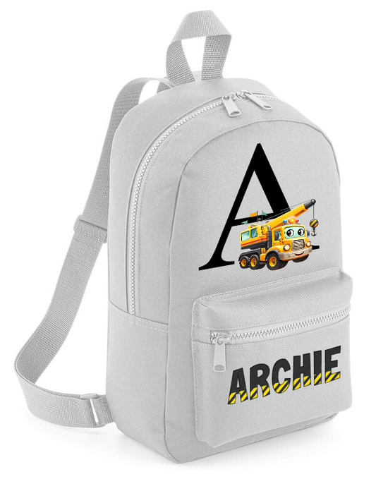 Personalised Construction Name and Initial Mini Backpack