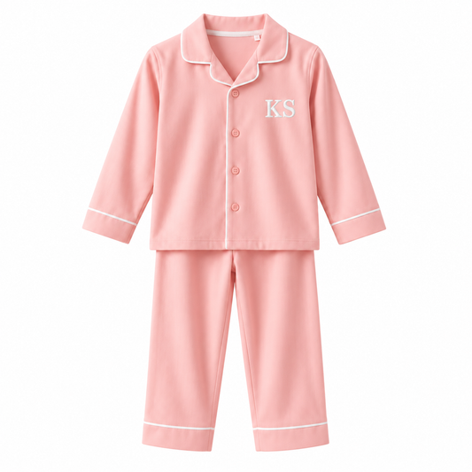 Personalised Embroidered Classic Monogram Pyjama Set Pink
