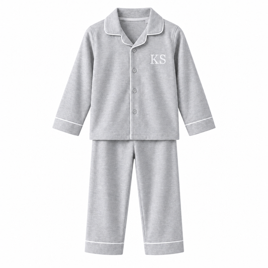 Personalised Embroidered Classic Monogram Pyjama Set Grey