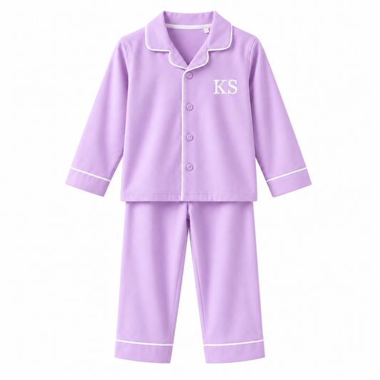 Personalised Embroidered Classic Monogram Pyjama Set Lilac