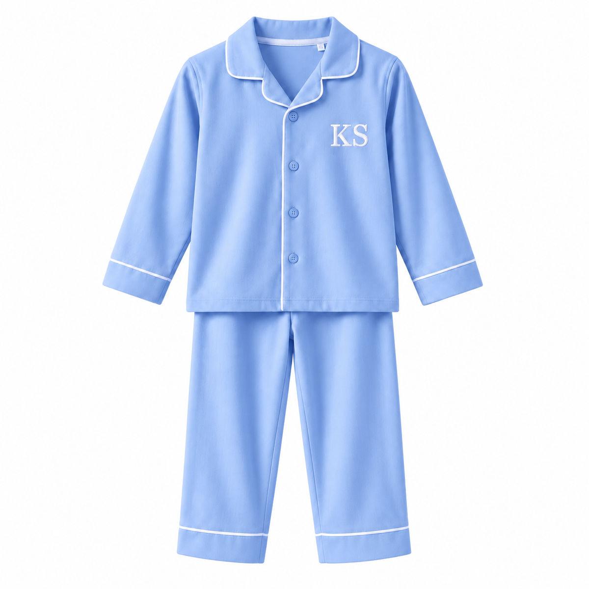 Personalised Embroidered Classic Monogram Pyjama Set Blue