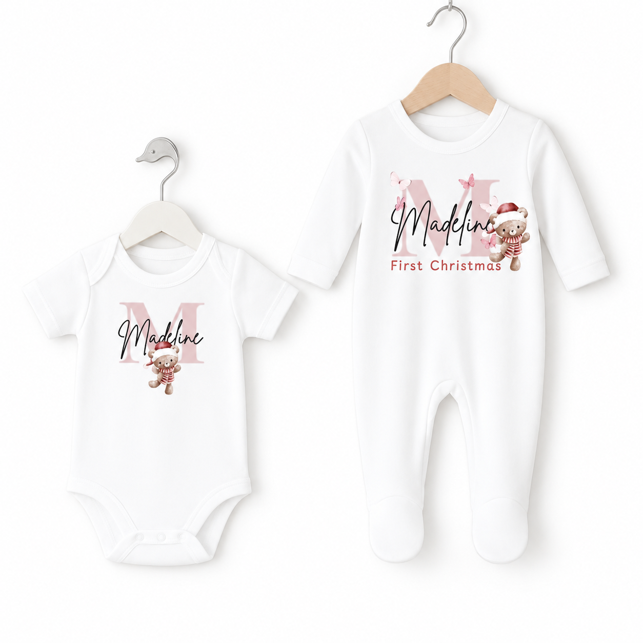 First Christmas Personalised Baby Sleep Suit Set Blue