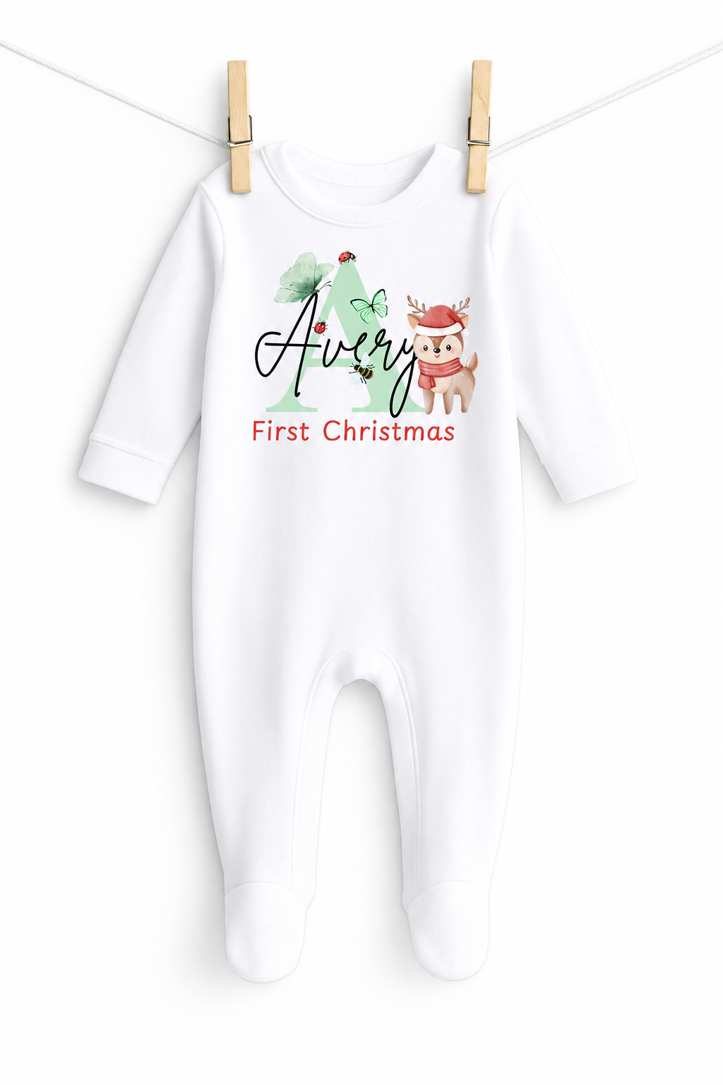 First Christmas Personalised Baby Sleep Suit Set Blue