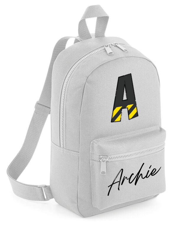 Personalised Construction Name and Initial Mini Backpack