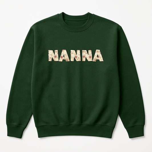 Personalised Floral Nanna Sweatshirt with Name Sleeve Green