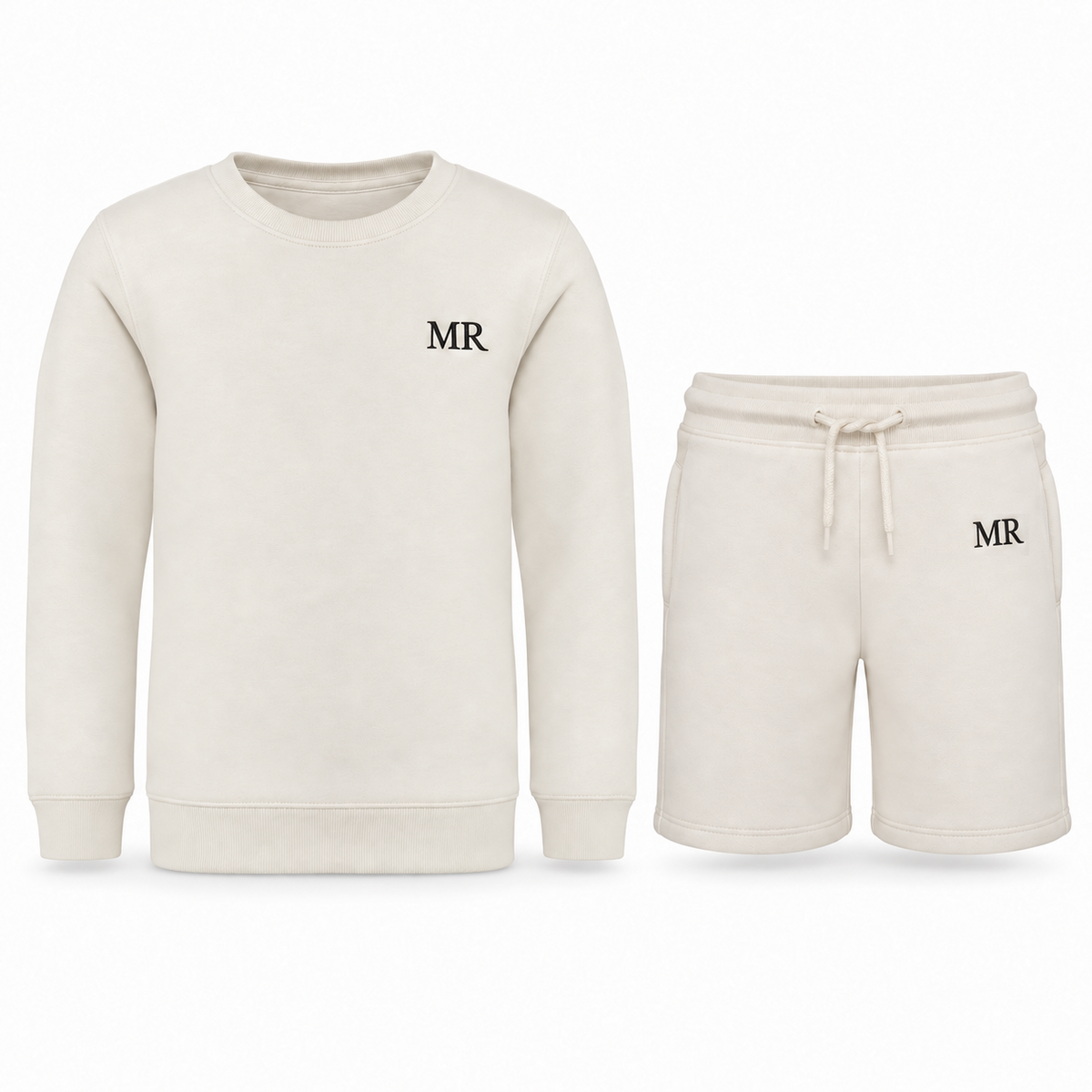 Premium Personalised Embroidered Kids Ivory Shorts Set