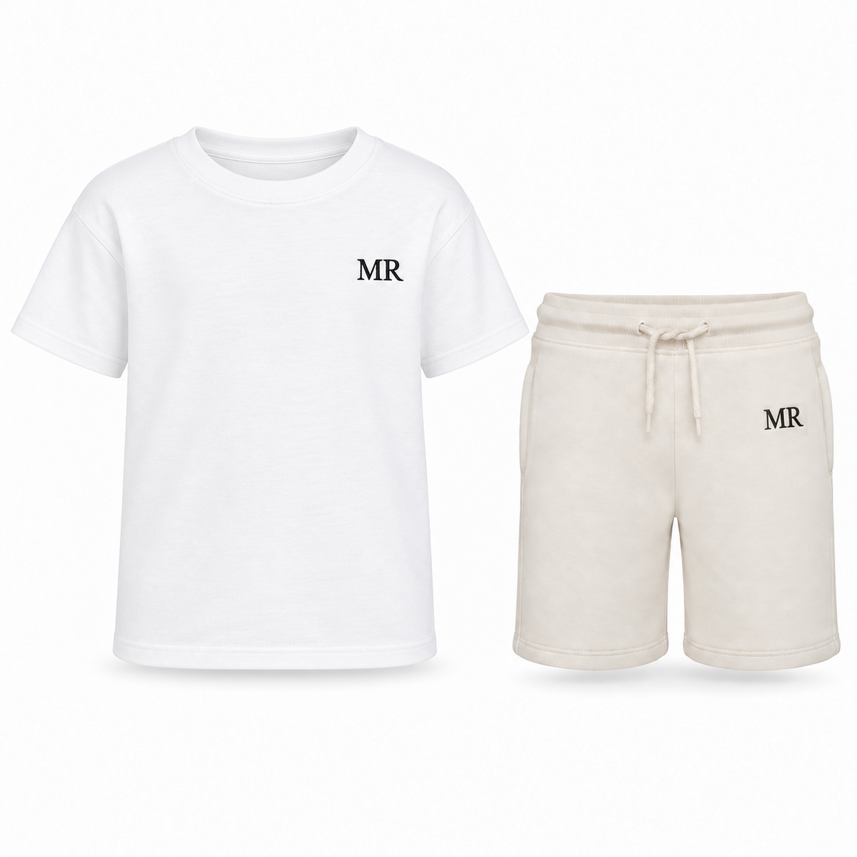 Premium Personalised Embroidered Kids Ivory Shorts Set