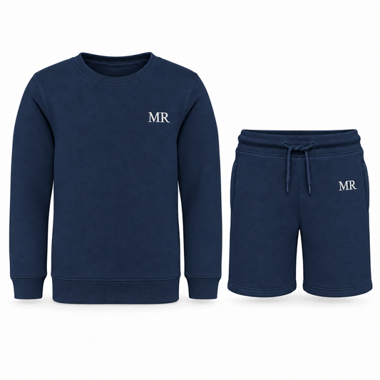 Premium Personalised Embroidered Kids Navy Blue Shorts Set