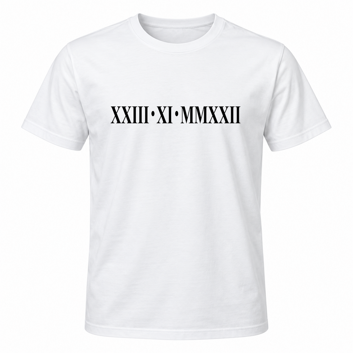 Personalised Roman Numeral Date T-Shirt Initial & Heart Sleeve