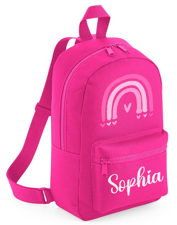 Personalised Rainbow Pink Name Mini Backpack