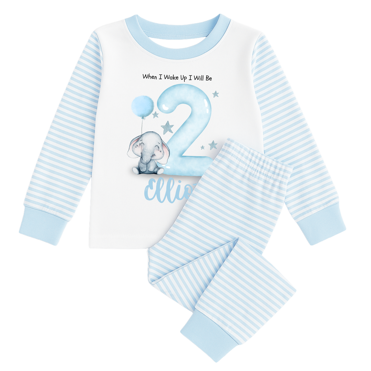 Personalised Birthday Stripe Pyjama Set Blue