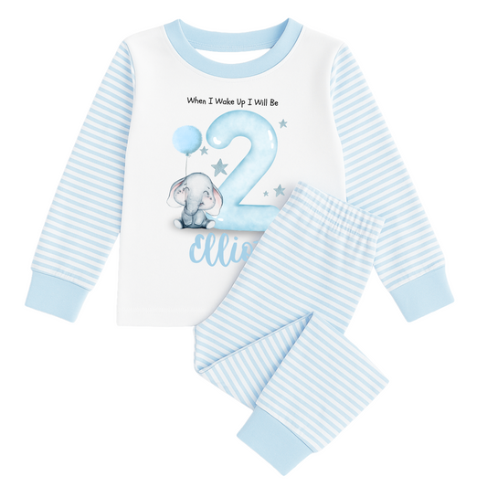 Personalised Birthday Stripe Pyjama Set Blue