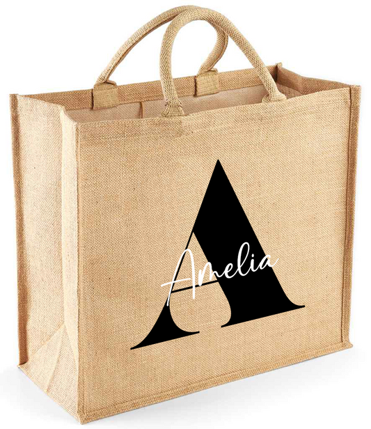Personalised Large Initial and Name Jute Tote Bag