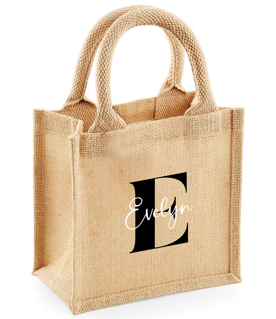 Personalised Large Initial and Name Jute Tote Bag