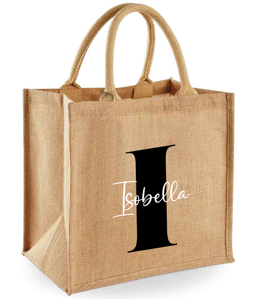 Personalised Large Initial and Name Jute Tote Bag