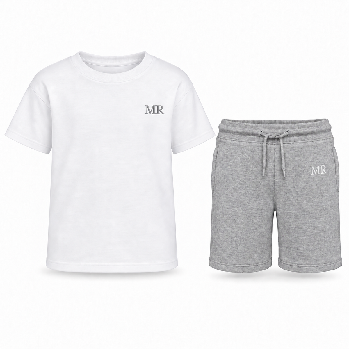 Premium Personalised Embroidered Kids Grey Shorts Set