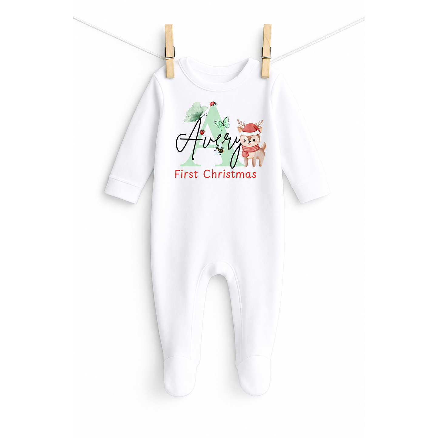 First Christmas Personalised Baby Sleep Suit Set Pink