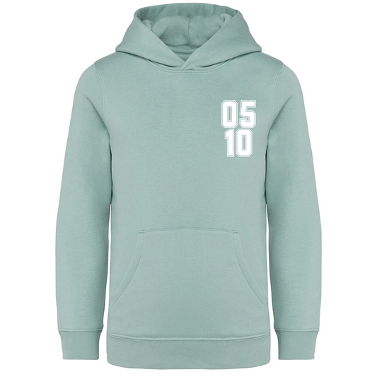 Personalised Varsity Birth Date Number Hoodie Aquamarine