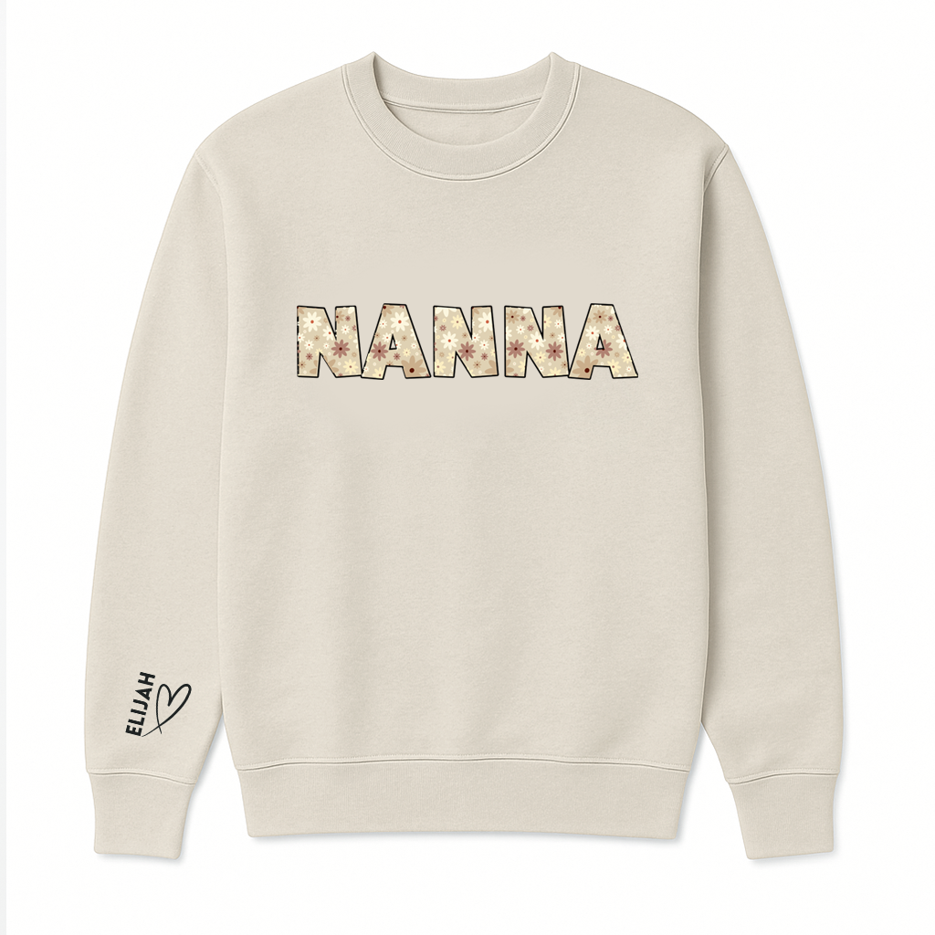 Personalised Floral Nanna Sweatshirt with Name Sleeve