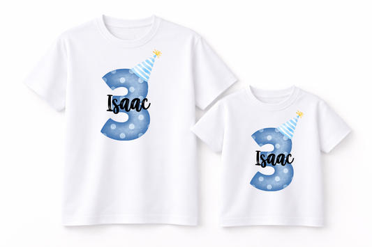 Personalised Birthday Number T-Shirt | Matching Family & Party Birthday Tees Blue